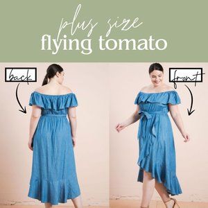 Flying Tomato Hi-Lo Midi Off The Shoulder Denim Dress